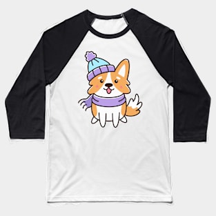 Winter corgi dog Baseball T-Shirt